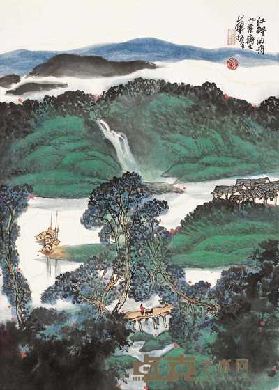 华拓 1997年作 江畔泊舟 镜心 60×42cm